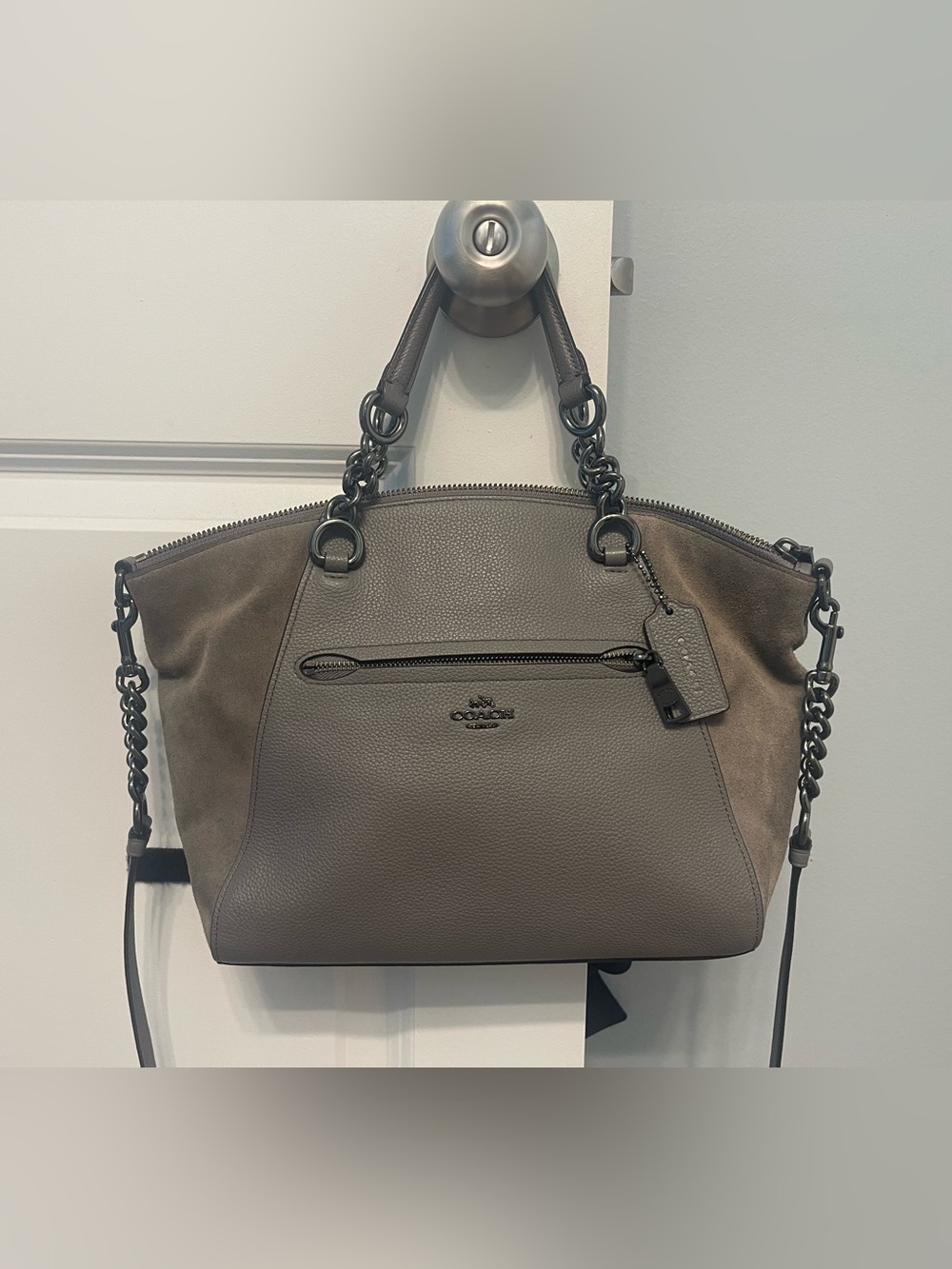 Coach Gray Pebbled Leather & Suede Shoulder Bag